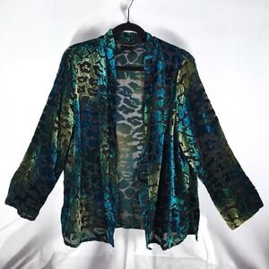 Citiknits Burnout Velvet Topper Open‎ Cardigan Teal Green Women MED Whimsygoth